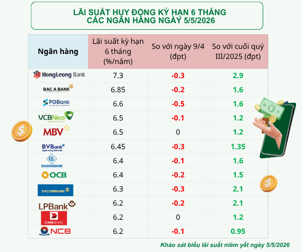 Sau nhịp hạ nhiệt, ngân hàng nào trả lãi suất cao kỳ hạn 6 tháng? Sau nhịp hạ nhiệt, ngân hàng nào trả lãi suất cao kỳ hạn 6 tháng?
