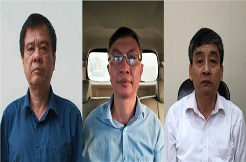 Bị can Nguyễn Văn Kiên (trái) cùng những đối tượng liên quan